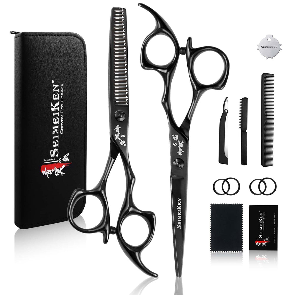 SEIMEIKEN tijeras de corte pelo 6 pulgadas en negro, afilado para cortes precisos