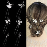 SELFCLOUD broches pelo novia perlas flor blanca con hoja dorada, ideal para peinados.