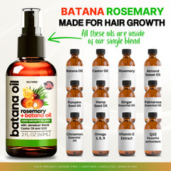 SELFWISE Batana Oil, etiqueta con ingredientes naturales para nutrición capilar diaria.