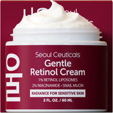 SeoulCeuticals 1% retinol night cream jar demonstrates gentle care for sensitive skin
