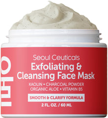 SeoulCeuticals exfoliante facial kaolín carbón frasco: purifica y suaviza la piel