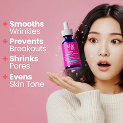 SeoulCeuticals PDRN Serum close-up shows Vitamin C and Ferulic acid for antioxidant support.
