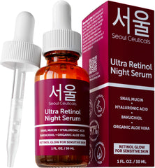 Sérum SeoulCeuticals Retinol Nuit dans flacon – éclat et renouvellement possible.