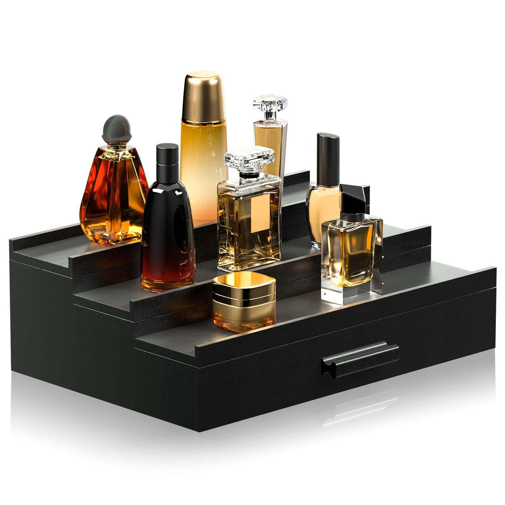 Sephyroth organizador de colonia para hombres con tres estantes para ordenar botellas.