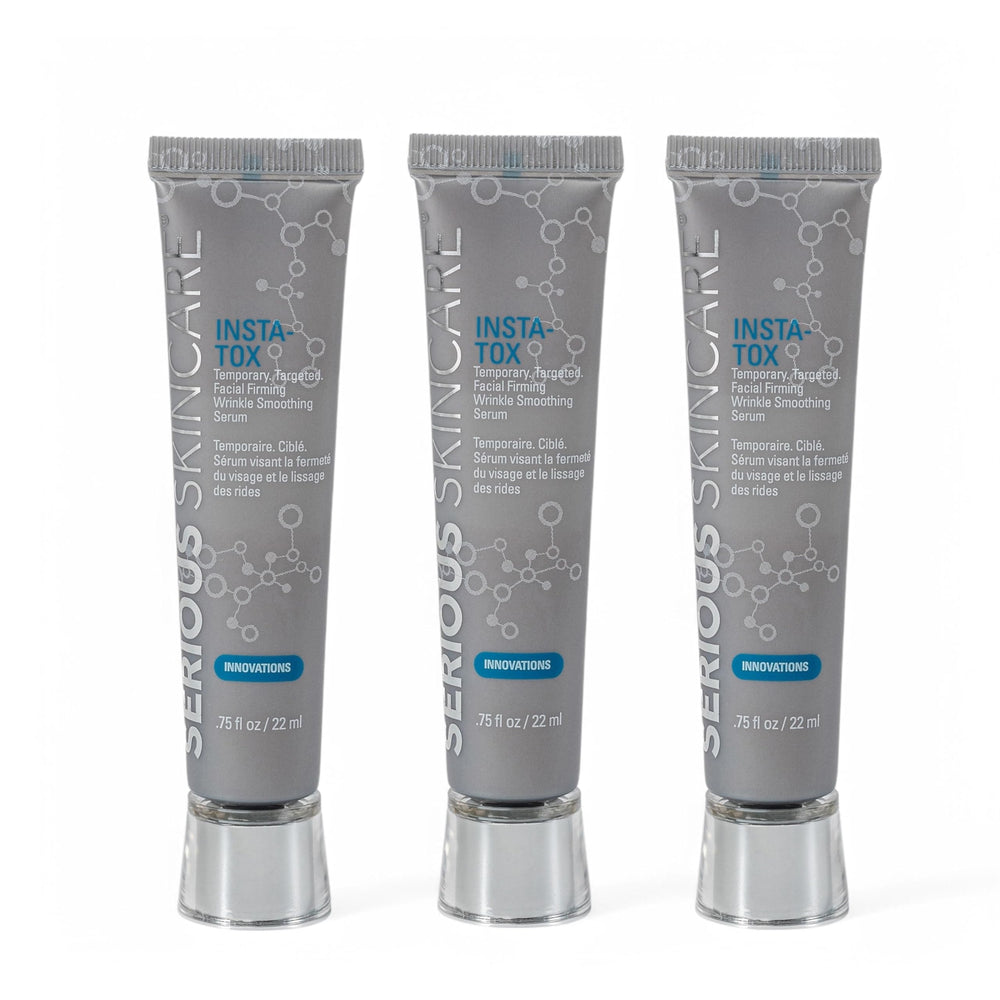Serious Skincare INSTA-TOX, botella del suero, firmeza temporal en la piel.