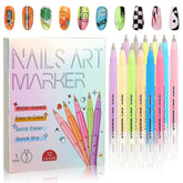 Set de 12 bolígrafos de arte para uñas con colores vivos para diseños detallados.