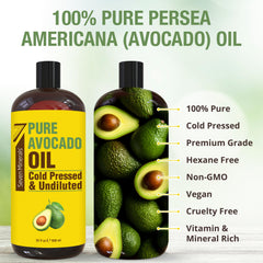 Seven Minerals Aceite de Aguacate, etiqueta en frasco, producto puro para uso diario