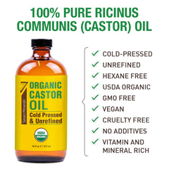 Seven Minerals aceite de ricino en proceso frío, preserva nutrientes para uso cosmético
