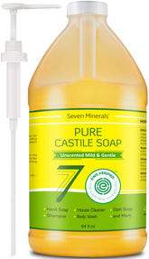 Seven Minerals Pure Castile: botella sin olor, suave para piel sensible.