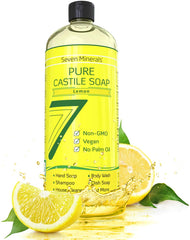 Seven Minerals Pure Castile Soap Lemon bottle — gentle cleansing for sensitive skin.