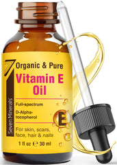 Seven Minerals Ultra Pure Vitamin E Oil bottle for skin nourishment and hydration.