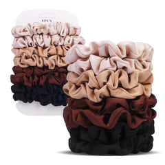 SEVEN STYLE Ultra-Petite satin scrunchies negro, sujeción suave sin marcas para cabello delicado