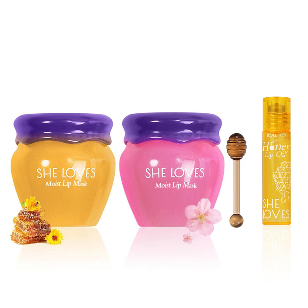 SHE LOVES mascarilla labial nocturna miel y flor de cerezo, hidratación nocturna y suave retirada de piel muerta.