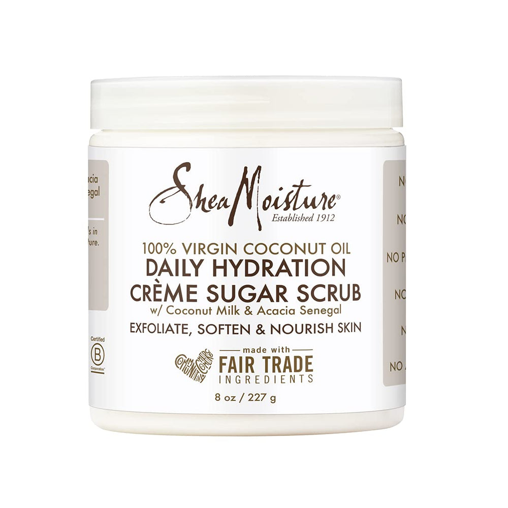 SheaMoisture exfoliante diario en bote, exfoliación suave para piel seca.
