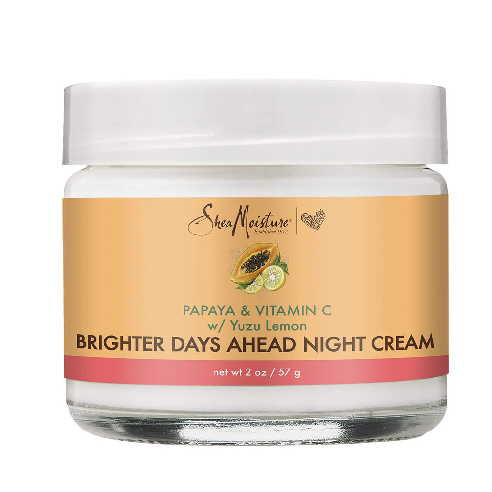 SheaMoisture crema nocturna para piel opaca, textura suave al despertar.