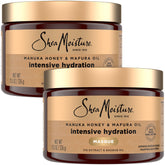 SheaMoisture mascarilla capilar Manuka Mafura en envase, hidratación intensiva para cabello seco.