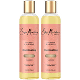 SheaMoisture Massage Oil: botella con coco e hibisco para hidratación profunda tras la ducha.