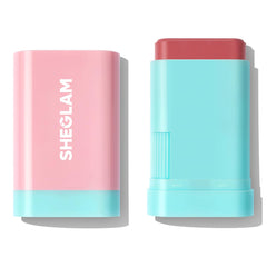 SHEGLAM Glass Glow Blush Stick muestra textura cremosa para rubor radiante.
