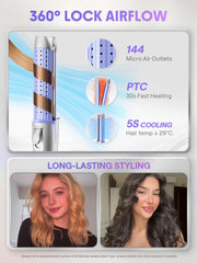 SHEGLAM Hair Cool Lock Airflow Styler ofrece calentamiento dual para calor uniforme y suave.