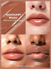 Brillo alto y color saturado con SHEGLAM PoutPerfect Gloss sólido Mahogany Magic.