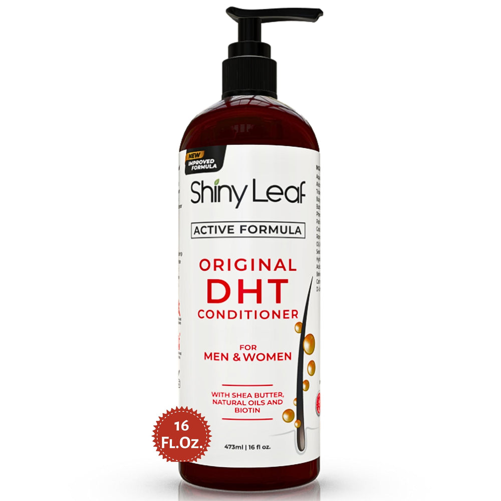 Shiny Leaf DHT Blocker Condicionador en botella, aporta volumen y manejo suave.