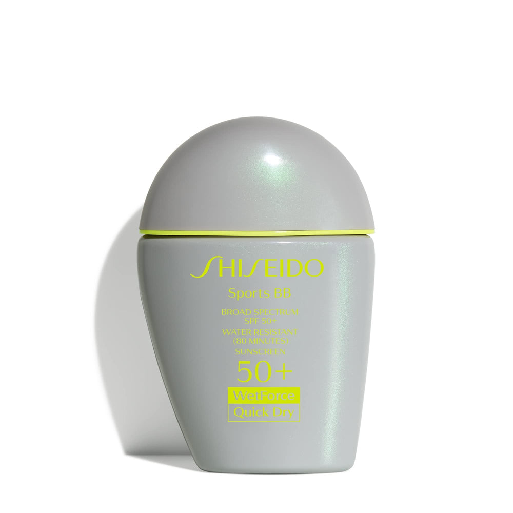 Shiseido Sports BB Cream SPF50, bote de 30 ml, protección y acabado natural para uso diario.
