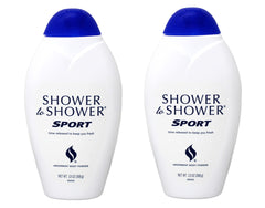 Shower To Shower Sport polvo absorbente en frasco, mantiene la piel seca y fresca.