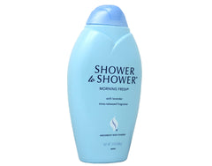 Shower To Shower polvo corporal Morning Fresh lavanda, detalle del envase y textura suave