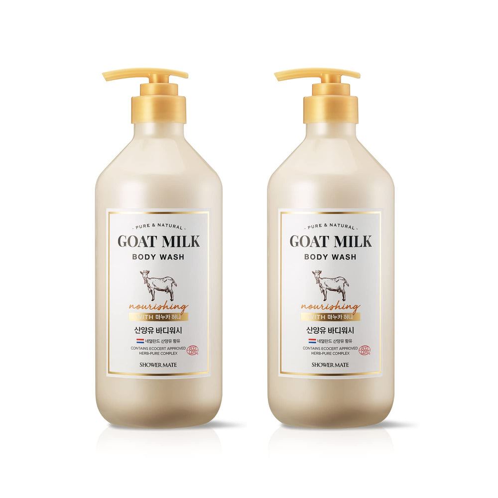 SHOWERMATE botella frontal con leche de cabra y Manuka: hidratación suave diaria.