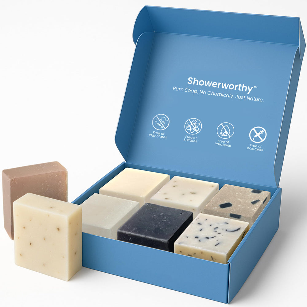 Showerworthy jabon natural regalo: ocho barras para cuidado diario suave y hidratante.