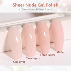 SHOYUM esmalte gel nude pink con pincel para aplicar capas finas.