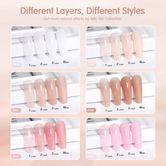 SHOYUM Nude Pink jelly gel colors tubes display convenient shades for DIY manicure.