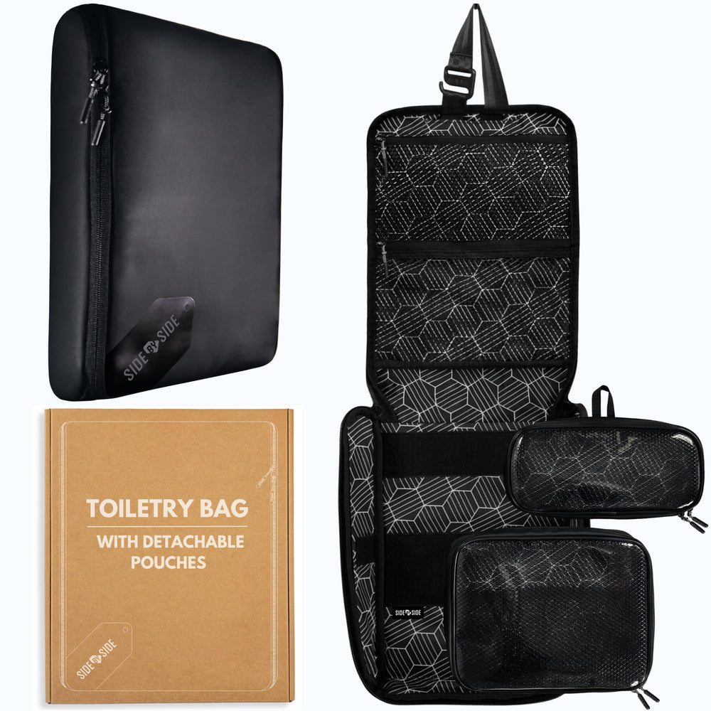 SIDE BY SIDE Slim estuche de aseo con gancho, ideal para colgar en baños de hotel