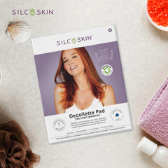 Silc Skin Decollette Pad on chest demonstrates gentle, reusable design for night use.