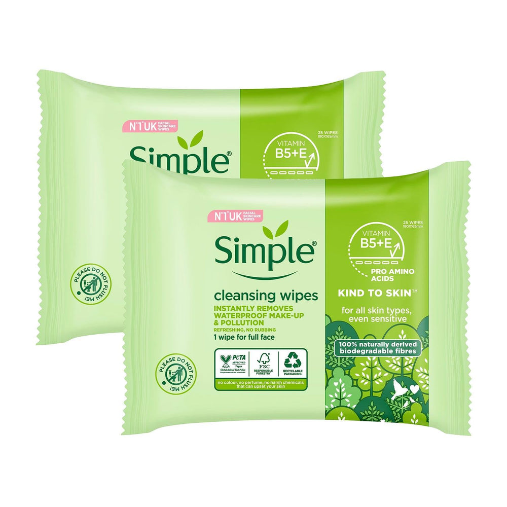 Simple Kind To Skin 25: toallita desmaquillante suave para piel sensible en uso diario