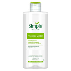 Simple Kind To Skin Agua Micelar: botella de 200 ml para limpieza suave diaria.