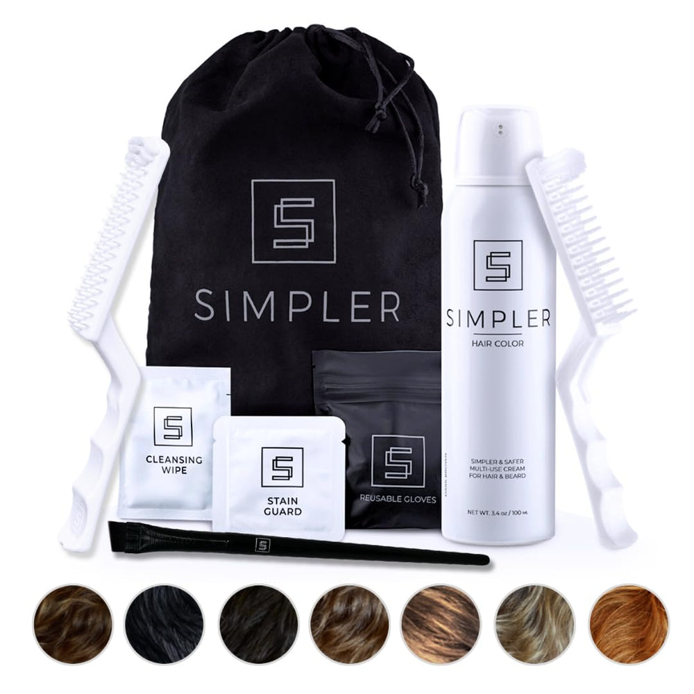 SIMPLER HAIR COLOR botella marrón oscuro para coloración natural de cabello y barba.