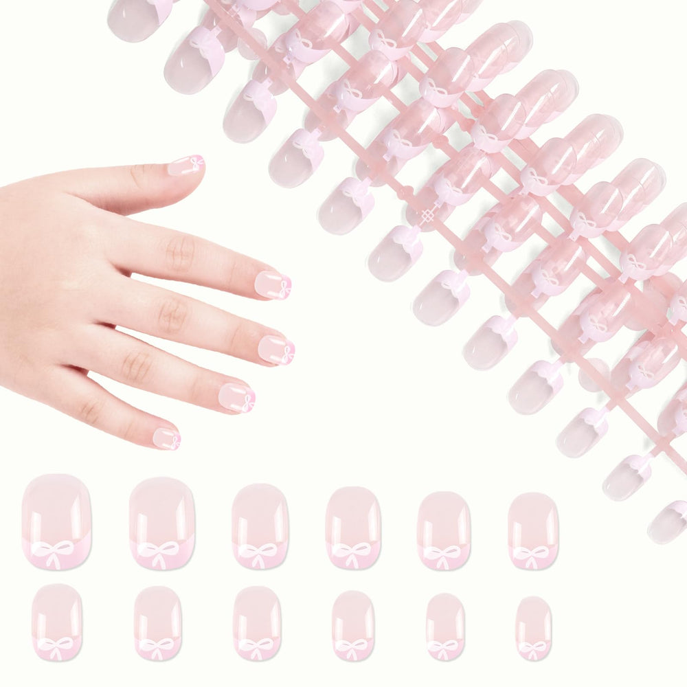 SIUSIO uñas infantiles francesas con lazo, opción elegante para fiestas y juego.