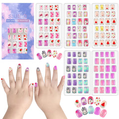 Uñas infantiles Siusio con unicornio y brillos arcoíris para fiestas.