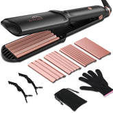 Sixriver crimpador de cabello con placas cerámicas rosa dorado para rizos brillantes.