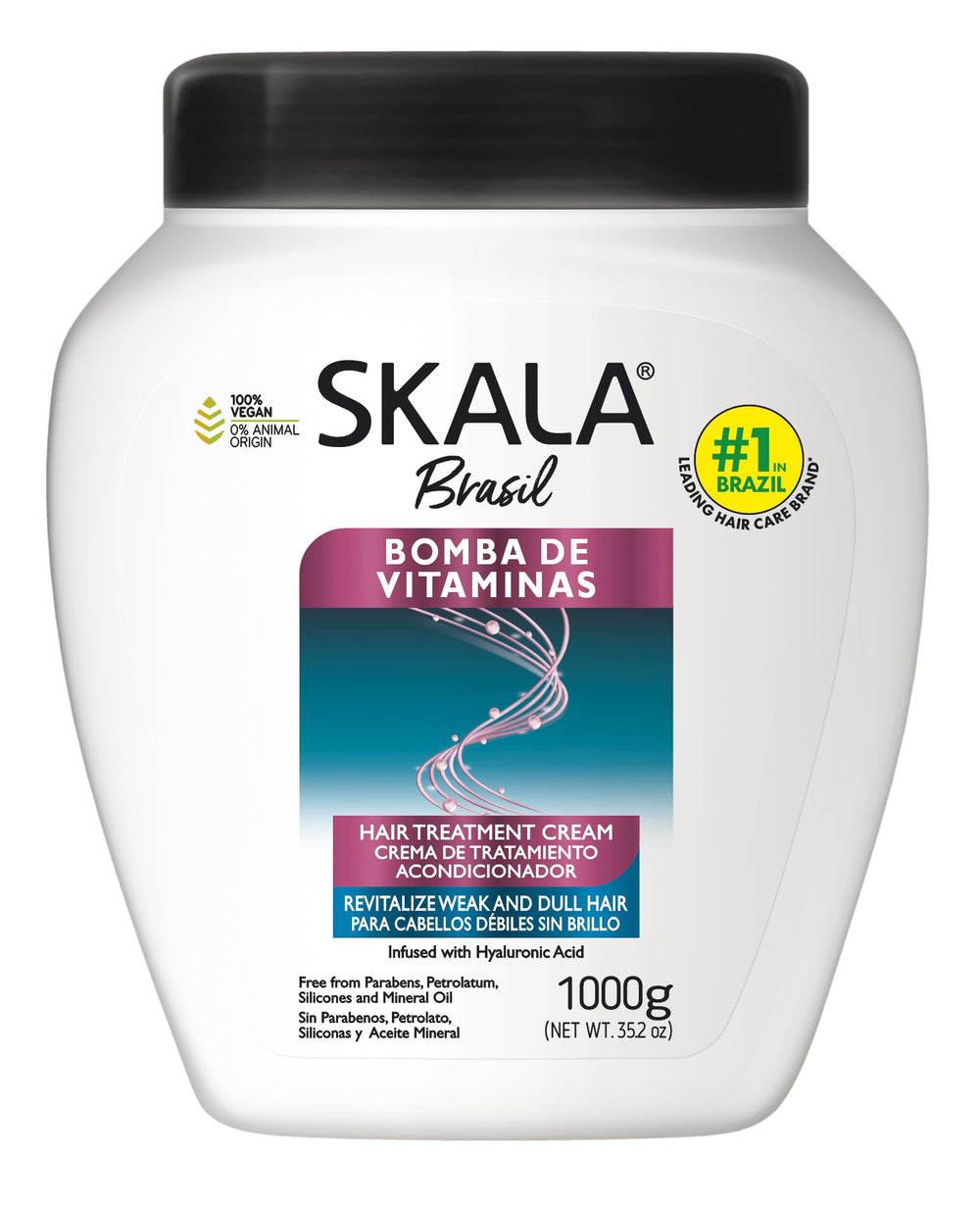 SKALA Expert Bomba de Vitaminas, botella dorada, ideal para fortalecer la fibra capilar en casa.