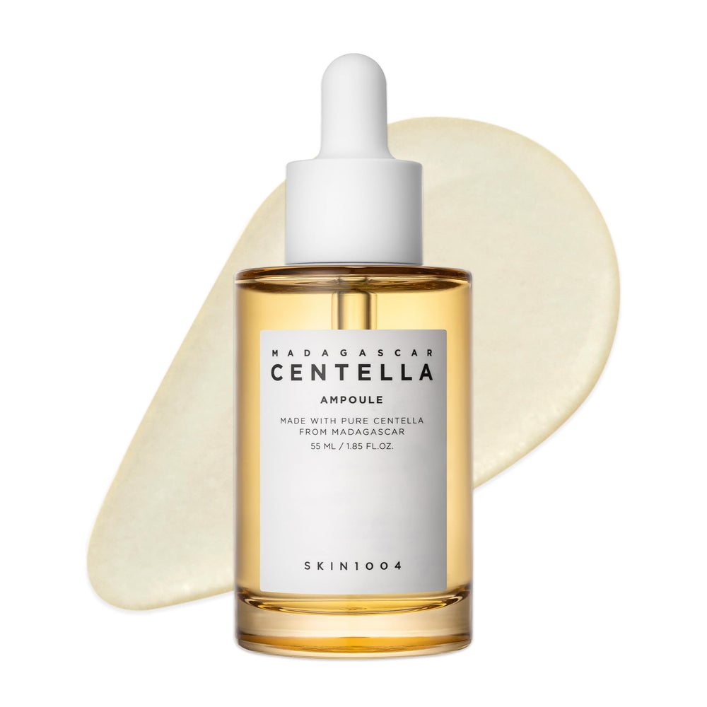 SKIN1004 Madagascar Centella Asiatica ampolla, botella en primer plano, calma irritaciones y hidrata la piel.