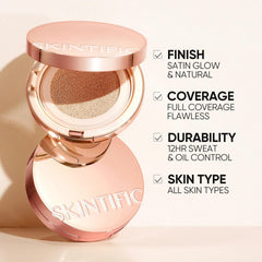Skintific cushion application swirl showing buildable coverage