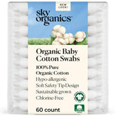 Sky Organics hisopos de algodón orgánico para bebé, 60 unidades, puntas ultra suaves, limpieza externa