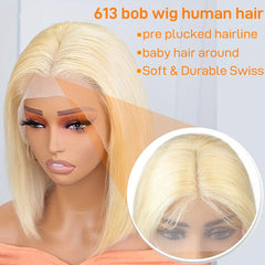SKYDO 613 rubio bob encaje frontal transparente para peinado suave