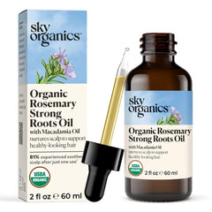 Sky Organics Rosemary Oil: botella con gota para nutrir el cuero cabelludo y cabello saludable.