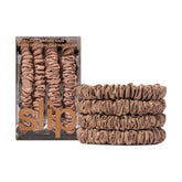 Coleteros SLIP delgados en Seda Marrón Claro, set de 4 para cabello suave.