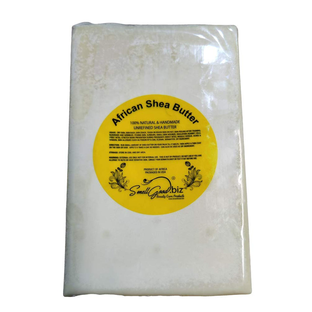 SmellGood manteca de karité pura color marfil en frasco para hidratación suave de piel.