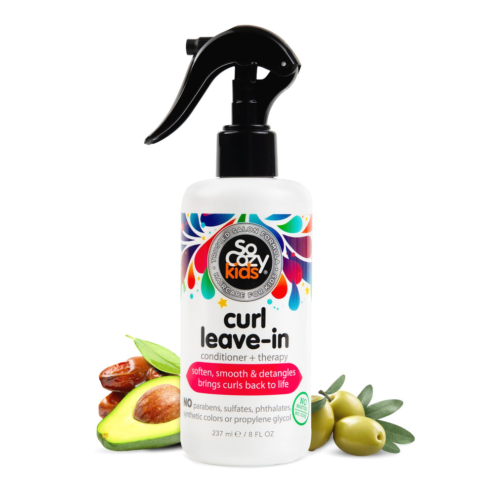 Botella de So Cozy acondicionador sin enjuague para uso diario, facilita desenredar el cabello.