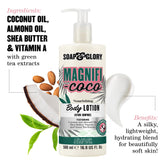 Close-up of creamy lotion texture enriched with almond oil and shea butter.
